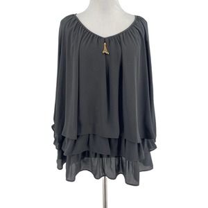 Joseph Ribkoff Women's Black Tiered Ruffle 3/4 Sleeve Blouse Size 14